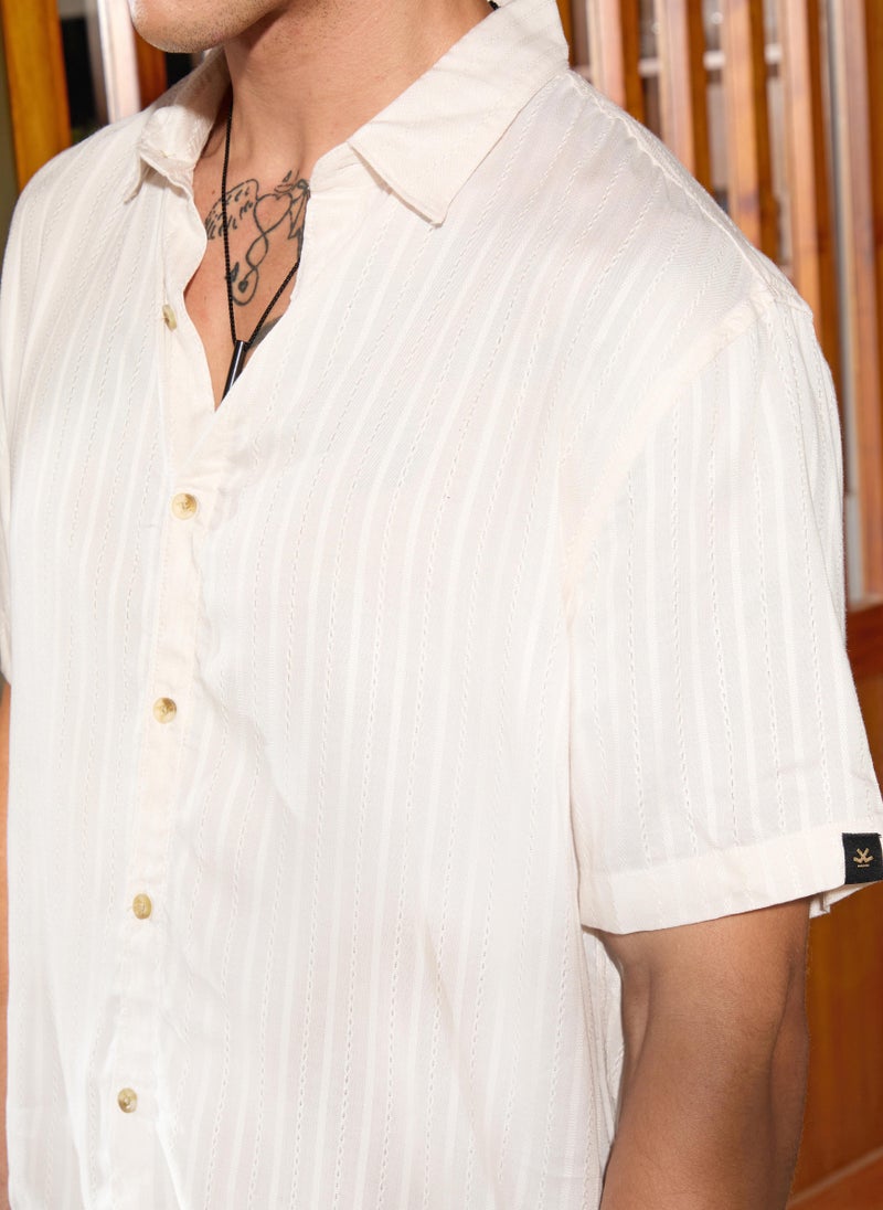 Wrogn Light Weight Viscose Shirt | Off White - Image 5